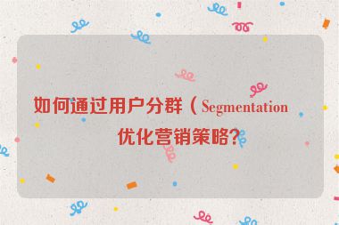 如何通過用戶分群（Segmentation）優(yōu)化營銷策略？