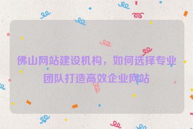 佛山網(wǎng)站建設(shè)機(jī)構(gòu)，如何選擇專(zhuān)業(yè)團(tuán)隊(duì)打造高效企業(yè)網(wǎng)站