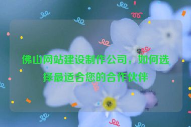 佛山網(wǎng)站建設(shè)制作公司，如何選擇最適合您的合作伙伴