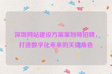 深圳網(wǎng)站建設(shè)方案策劃師招聘，打造數(shù)字化未來的關(guān)鍵角色