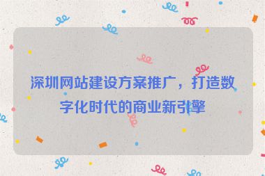 深圳網(wǎng)站建設(shè)方案推廣，打造數(shù)字化時代的商業(yè)新引擎
