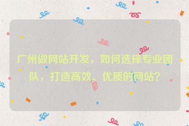 廣州做網(wǎng)站開發(fā)，如何選擇專業(yè)團(tuán)隊，打造高效、優(yōu)質(zhì)的網(wǎng)站？