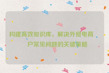 構(gòu)建高效知識(shí)庫(kù)，解決外貿(mào)電商客戶常見問(wèn)題的關(guān)鍵策略