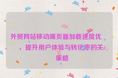 外貿(mào)網(wǎng)站移動端頁面加載速度優(yōu)化，提升用戶體驗與轉(zhuǎn)化率的關(guān)鍵策略