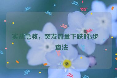 實(shí)戰(zhàn)急救，突發(fā)流量下跌的5步排查法