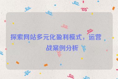 探索網(wǎng)站多元化盈利模式，運營實戰(zhàn)案例分析